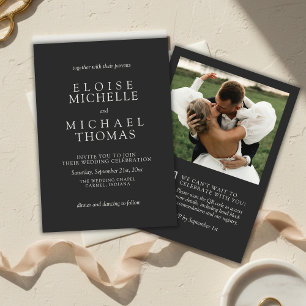 Simple Charcoal Photo Classic QR Code Wedding Invitation