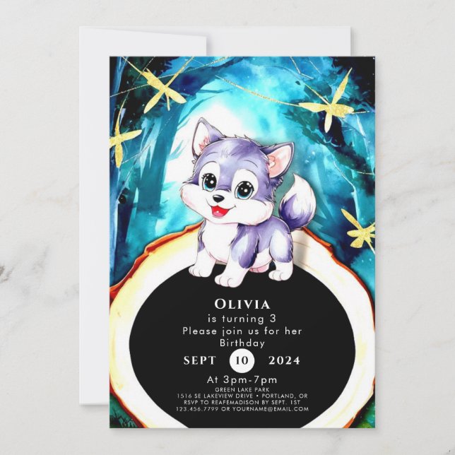 Simple Charm Wolf Birthday Invitation (Front)