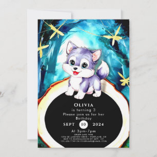 Simple Charm Wolf Birthday Invitation