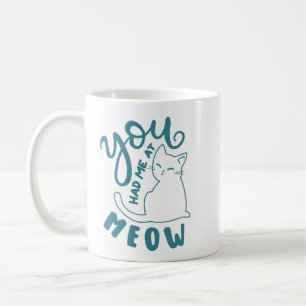Simple Charming Playful Teal Lettering Cute Cat Coffee Mug