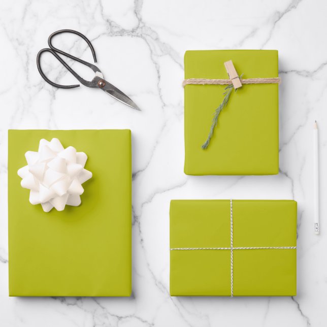 Simple Chartreuse Green Solid Plain Colour Wrapping Paper Sheet (Front)