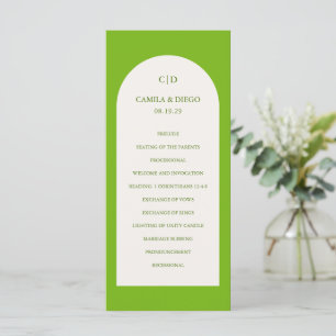 Simple Chartreuse Monogram Arch Modern Wedding Programme