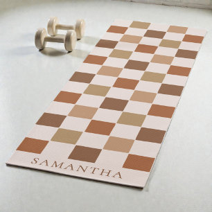 Simple Checkerboard Pattern Modern Brown Exercise Yoga Mat