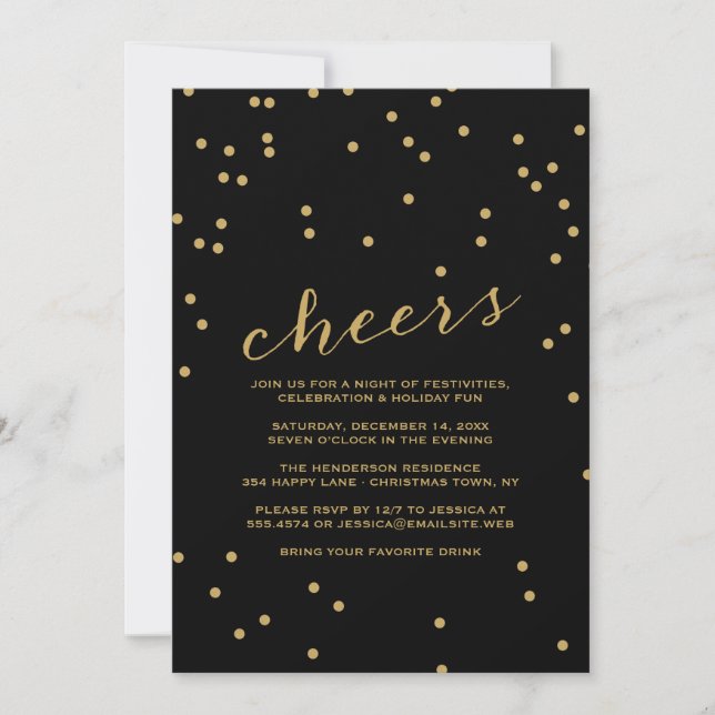 Simple Cheers Confetti Christmas Party Invitation (Front)