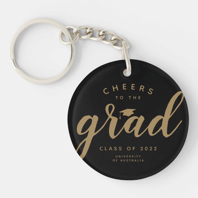 Simple Cheers to the Grad Black Gold Acrylic Key Ring (Front)
