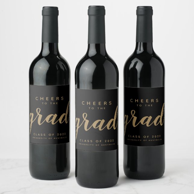 Simple Cheers to the Grad Black Gold Wine Label (Bottles)