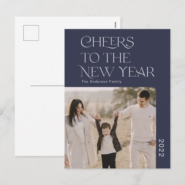 Simple Cheers to the new year 2022 family photo  Holiday Postcard (Front/Back)