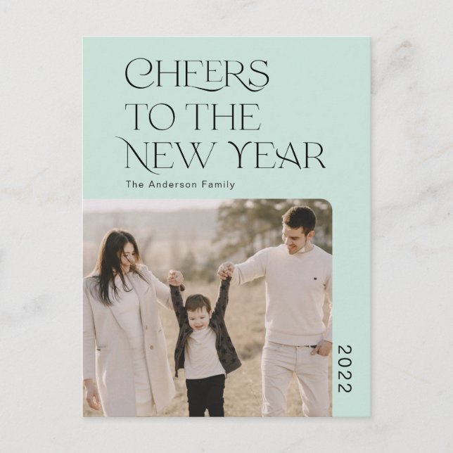 Simple Cheers to the new year 2022 family photo Po Postcard (Front)