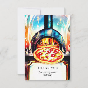 Simple Cheese Party Pizza Birthday Thank You Card