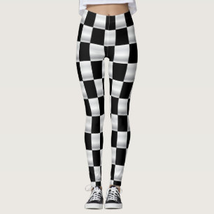 Simple chequered flag leggings black and white