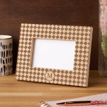 Simple Chequered Pattern Monogrammed Wooden Laser Etched Frames<br><div class="desc">Create your own custom, personalised, durable, long-lasting, high-quality natural wood, classic retro vintage chequered checkers pattern geometric design, monogram / initials monogrammed, laser engraved etched photo picture frame, featuring removable back to add a 4x6 photo and a fold out stand to easily prop your frame up on a desk or...</div>