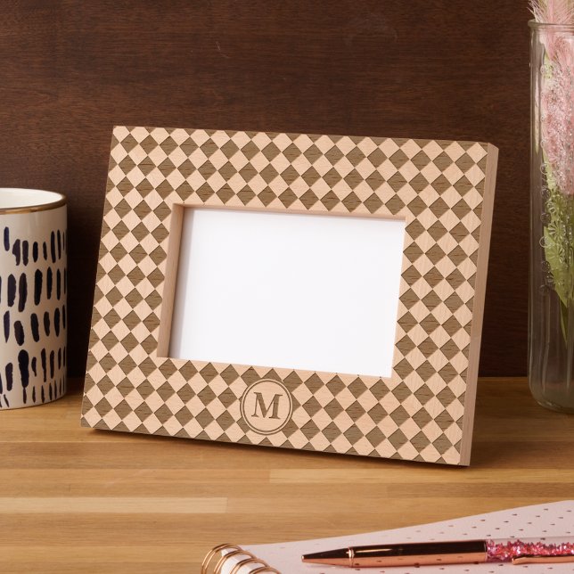 Simple Chequered Pattern Monogrammed Wooden Laser Etched Frames (Simple Checkered Pattern Monogrammed Wooden Laser Engraved Frames)