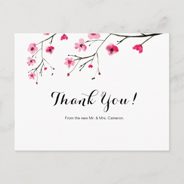 Simple Cherry Blossom Thank You Wedding Postcard (Front)