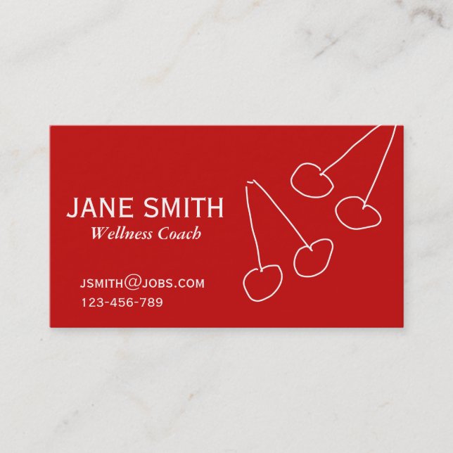 Simple cherry red and white wellness coach business card (Front)
