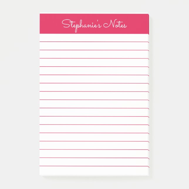 Simple Cherry Red Lined Personalised Post-it Notes (Front)