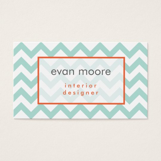 Simple Chevron Interior Design Business Card Teal