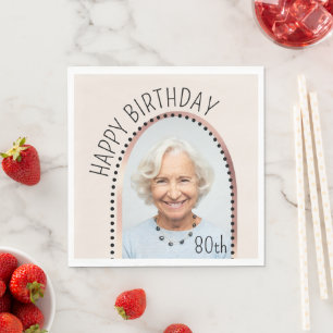 Simple Chic 80th Birthday Rose Gold Arched Photo Napkin