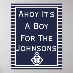 Simple Chic Ahoy It's A Boy Baby Shower Poster