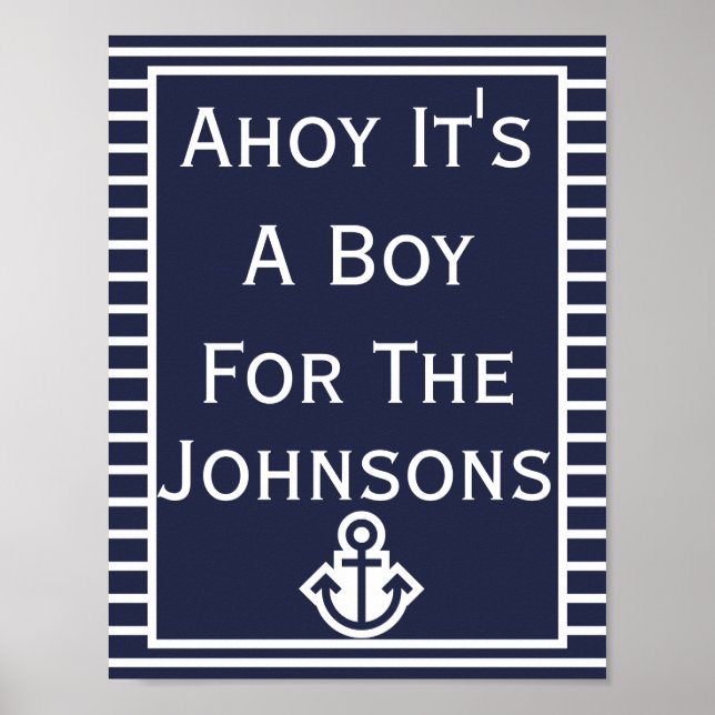 Simple Chic Ahoy It's A Boy Baby Shower Poster (Front)