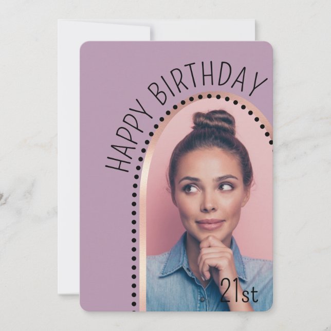 Simple Chic Any Age Birthday Rose Gold Arch Photo Invitation (Front)