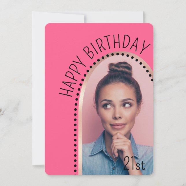 Simple Chic Any Age Birthday Rose Gold Arch Photo Invitation (Front)
