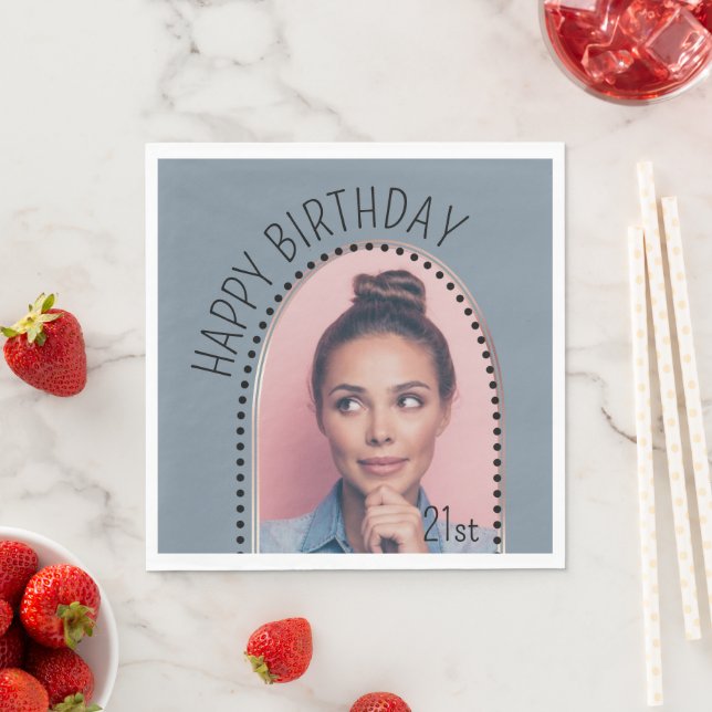 Simple Chic Any Age Birthday Rose Gold Arch Photo Napkin (Insitu)