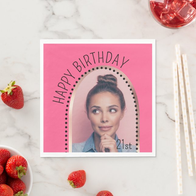 Simple Chic Any Age Birthday Rose Gold Arch Photo Napkin (Insitu)