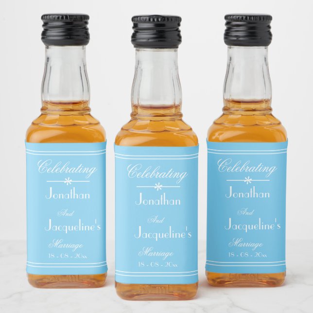 Simple Chic Aqua Blue Elegant Script Wedding Mini Liquor Bottle Label (Bottles)