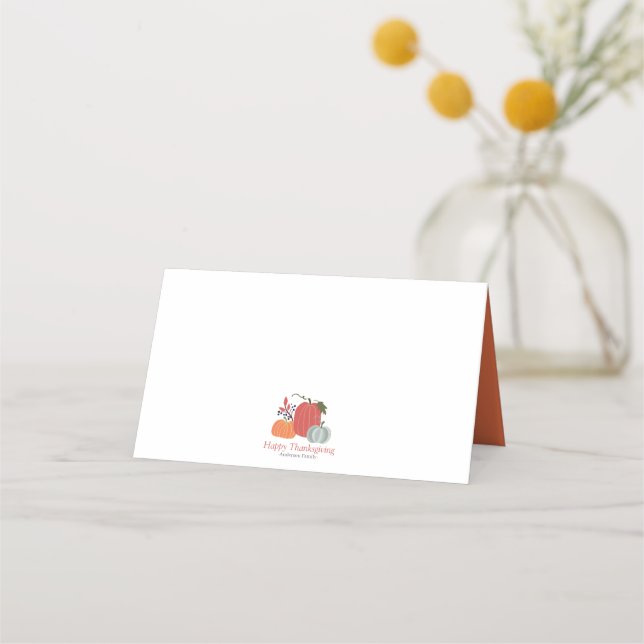 Simple Chic Autumn Pumpkins Thanksgiving Place Card (Front)
