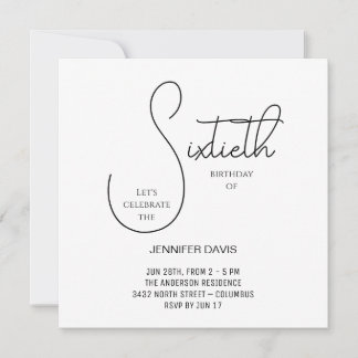 Simple Chic Black and White Sixtieth Birthday  Thank You Card