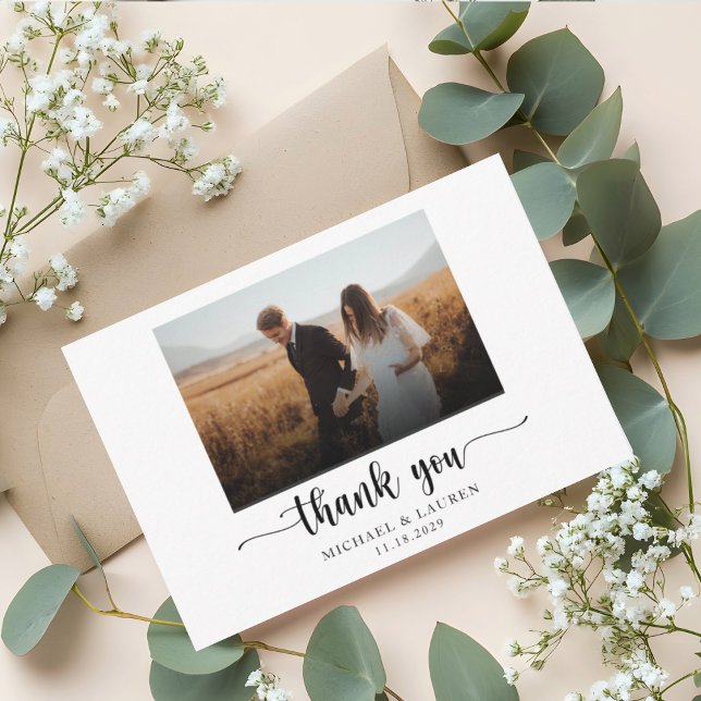 Simple Chic Black and White Wedding Photo Thank You Card (Creator Uploaded)