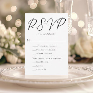 Simple Chic Black Script with Meal Choice Wedding RSVP Card