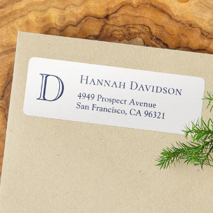Simple Chic Blue Monogram Initial Return Address