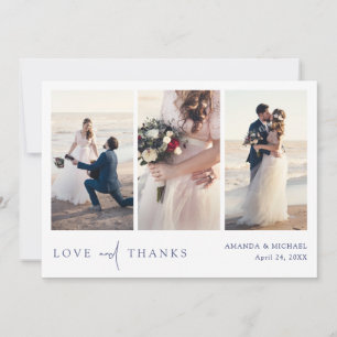 Simple Chic Blue Text Multi Photo Collage Wedding Thank You Card
