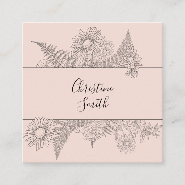 Simple Chic Blush Pink Floral Daisy Beauty Square Business Card (Front)