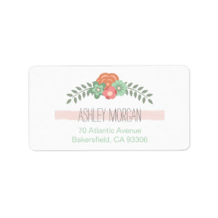 Simple Chic Blush Pink Stripe Mint Green Flowers Label
