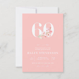 Simple Chic Blush Pink White Floral 60th Birthday Invitation
