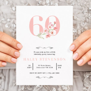 Simple Chic Blush Pink White Floral 60th Birthday Invitation