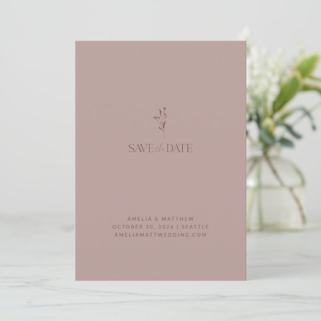 Simple Chic Botanical Script Dusty Mauve Wedding  Save The Date (Standing Front)