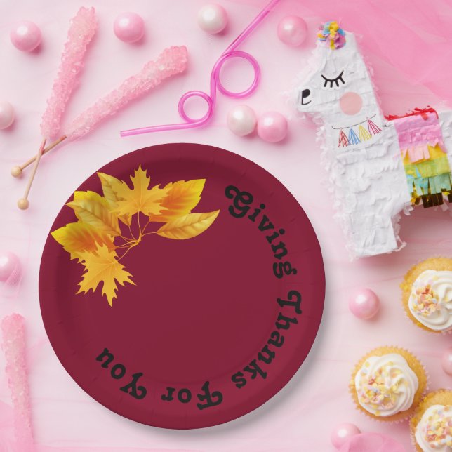 Simple Chic Burgundy Gold Thanksgiving Harvest Paper Plate (Party)