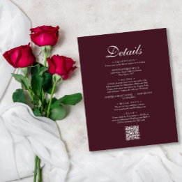 Simple Chic Burgundy Red QR Code Wedding Details Enclosure Card