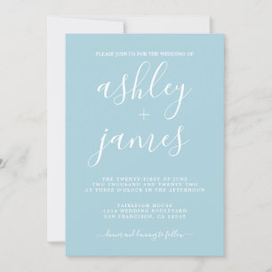 Simple Chic Calligraphy Blue Glow Wedding Invitation