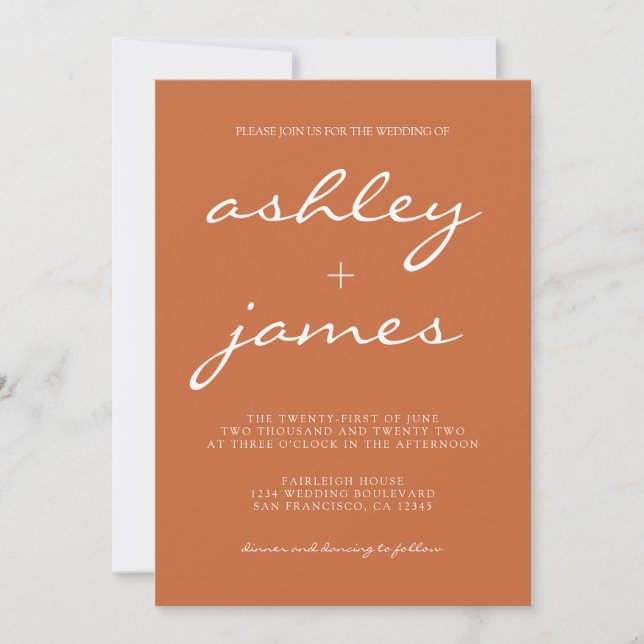 Simple Chic Calligraphy Burnt Orange Wedding Invitation (Front)