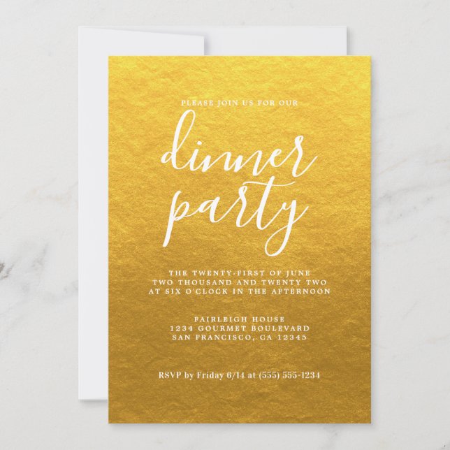 Simple Chic Calligraphy Classic Gold Dinner Party Invitation (Front)
