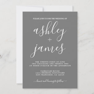 Simple Chic Calligraphy Dark Grey Wedding Invitation