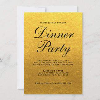 Simple Chic Calligraphy Gold Dinner Party Invitation