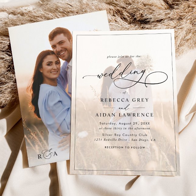 Simple Chic Calligraphy Monogram Photo Wedding Invitation (Creator Uploaded)