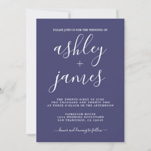 Simple Chic Calligraphy Navy Blue Wedding Invitation