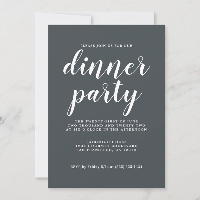 Simple Chic Calligraphy Off-Black Dinner Party Invitation (Front)