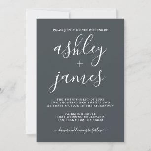 Simple Chic Calligraphy Off-Black Wedding Invitation
